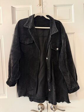 Black Corduroy Button-Front Jacket